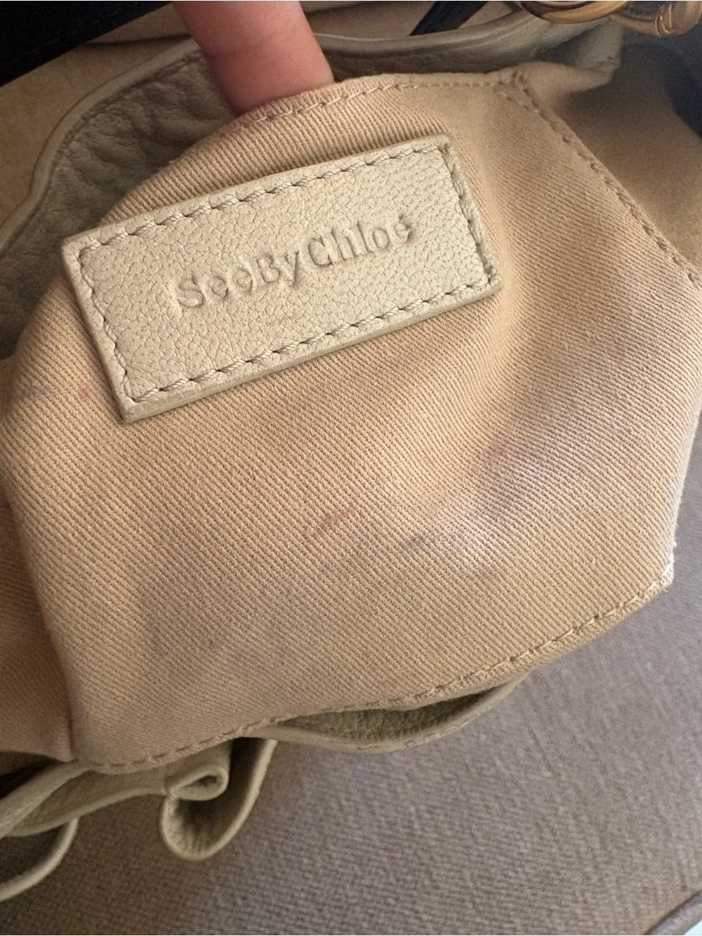 SEE By Chloe Leather Bucket Crossbody Bag in Cream with Gold Hardware $100